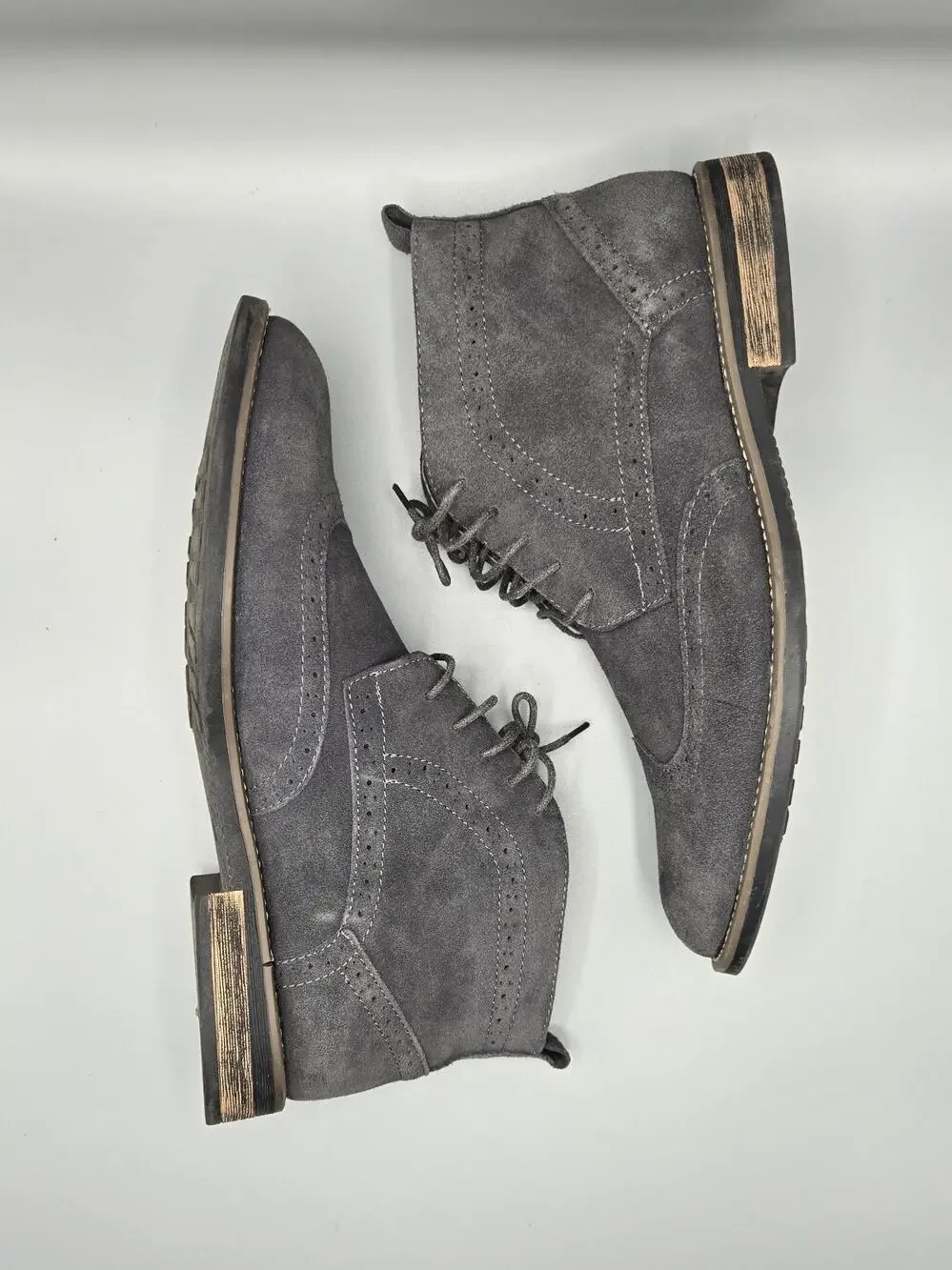 Bruno Marc Mens Grey Suede Wingtip Chukka Boots Lace Up Ankle Boots